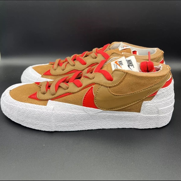 Nike Blazer Low x Sacai British Tan Brown Red White DD1877-200 Mens Size 11 - Picture 5 of 13